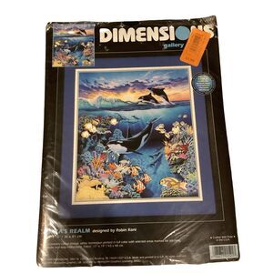 Vtg Dimensions Crewel Kit Orca's Realm Gallery 14x16 Ocean Sea Whales 1999 USA